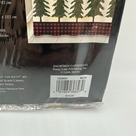 Avanti Snowmen Gathering 72x72" Fabric Shower Curtain Christmas Trees Beige New - Picture 5 of 7